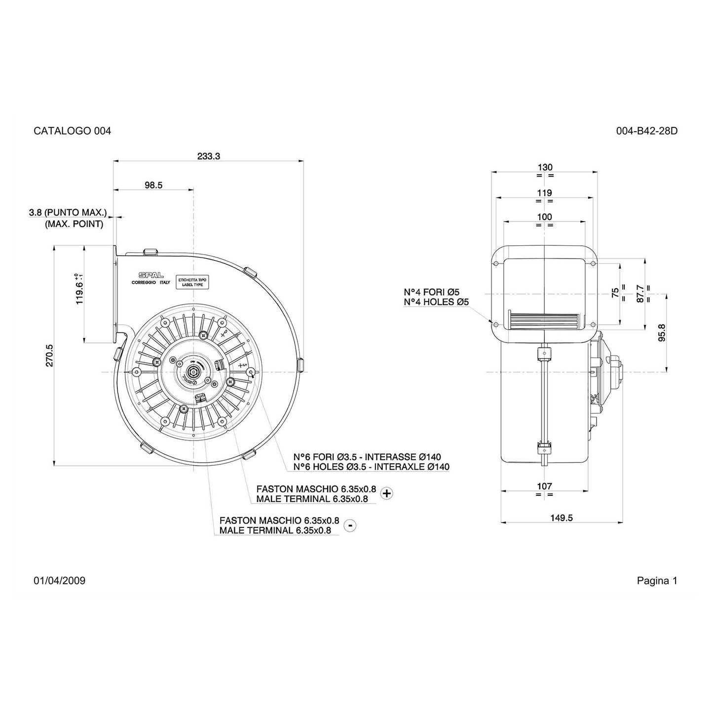 Spal ventilateur radial simple 24V, 3 vitesses | 004-B42-28D