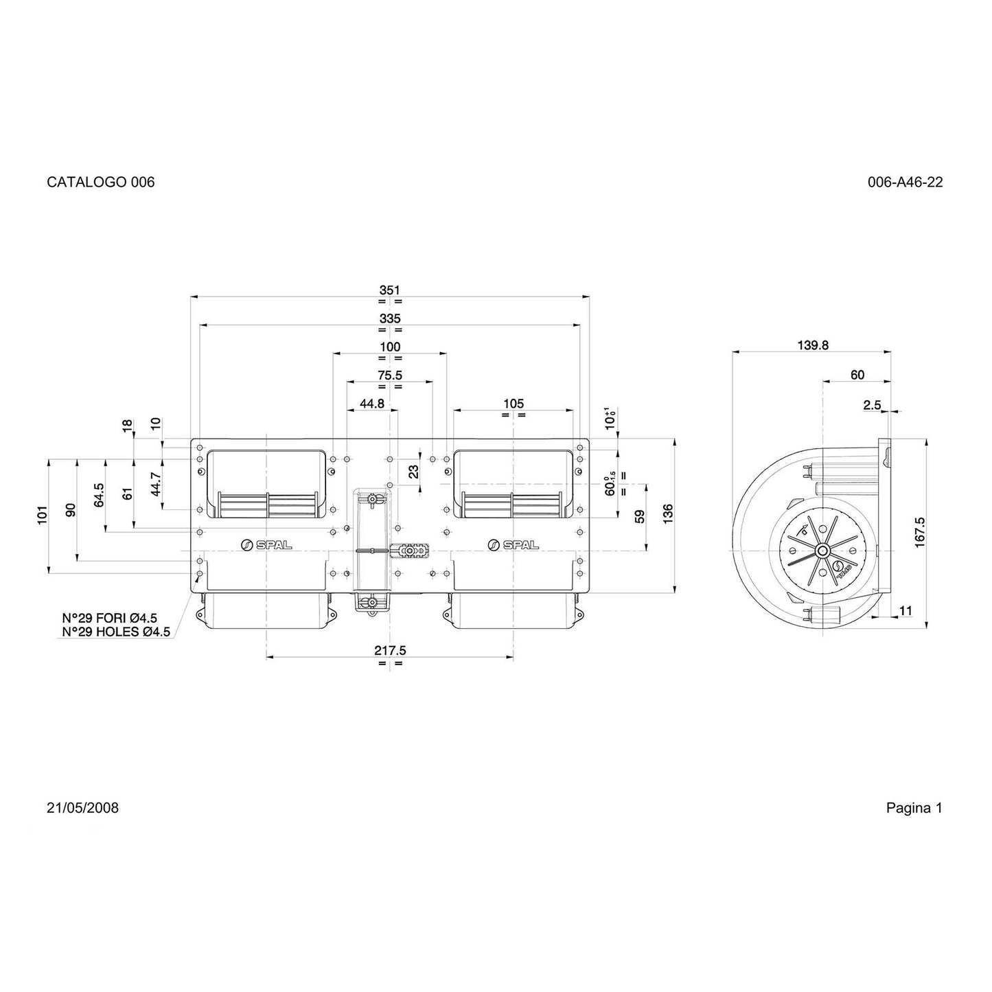Ventilateur centrifuge double 12V, 3 vitesses | 006-A46-22