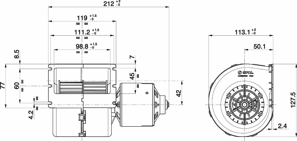 Ventilateur centrifuge double 24V, 3 vitesses | 008-B45 I-02D