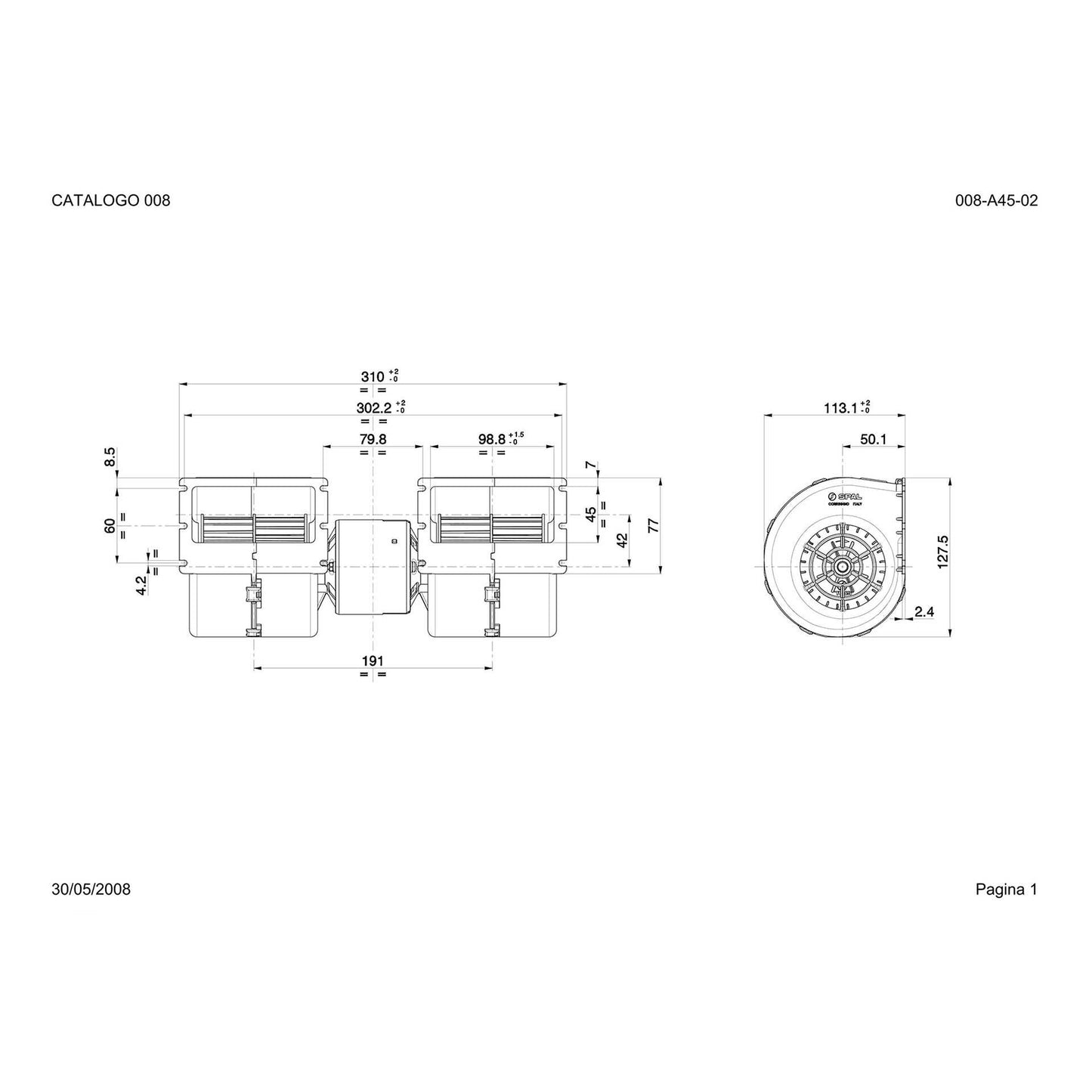 Ventilateur centrifuge double SPAL 12V, 3 vitesses| 008-A45-02