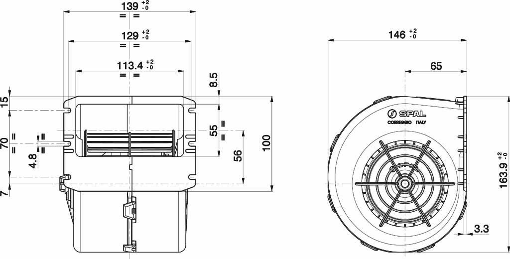 Ventilateur centrifuge simple SPAL 12V, 3 vitesses | 009-A70-74D