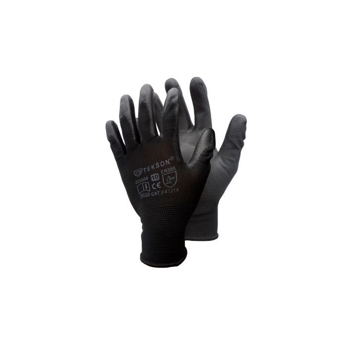 Gants de travail, universels, avec polyuréthane, 12 paires | TEKSON Black