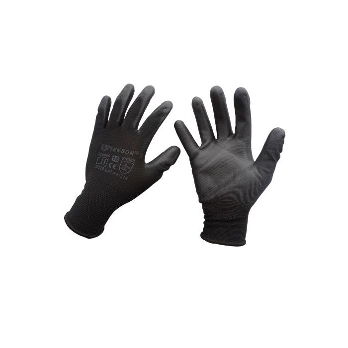 Gants de travail, universels, avec polyuréthane, 12 paires | TEKSON Black