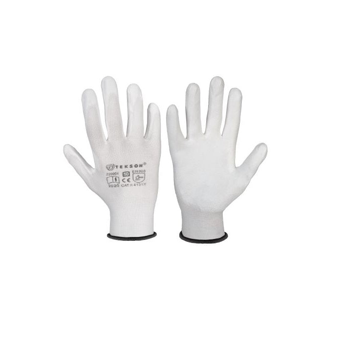 Gants de travail, pour travaux de montage, en polyuréthane, 12 paires | TEKSON White