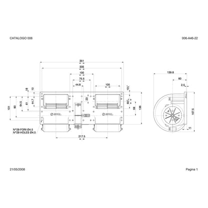 Ventilateur centrifuge double 12V, 3 vitesses | 006-A46-22