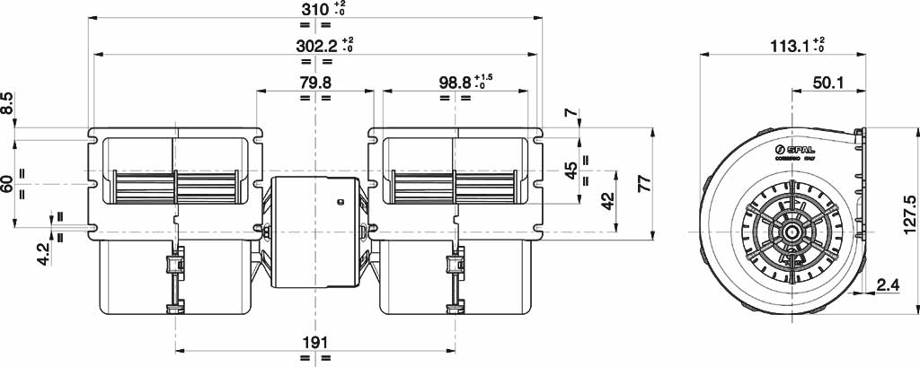 Spal double ventilateur radial 24V, 3 vitesses | 008-B46-02