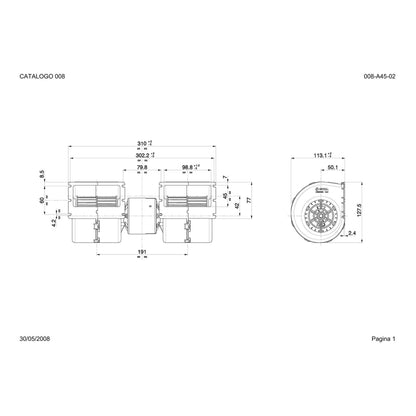 Ventilateur centrifuge double SPAL 12V, 3 vitesses| 008-A45-02