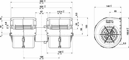 Ventilateur centrifuge double SPAL 12V, 3 vitesses| 009-A39-22