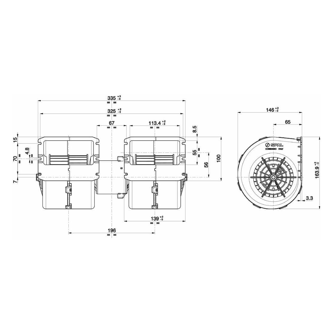 Ventilateur centrifuge double SPAL 24V, 1 vitesse | 009-B40-22