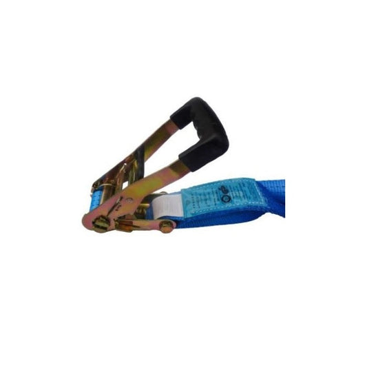 Sangle De Serrage 3 Points 4 T Bleu 350 daN Avec Crochet Tourbillonnant / Poignée En Caoutchouc Et Tuyau De Protection Vert | TEKSON