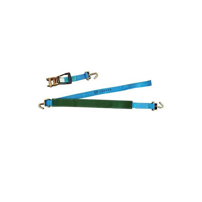 Sangle De Serrage 3 Points 4 T Bleu 350 daN Avec Crochet Tourbillonnant / Poignée En Caoutchouc Et Tuyau De Protection Vert | TEKSON