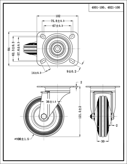Roulette pivotante, galvanisée, ferrée d'insertion 100 MM | 4001-100