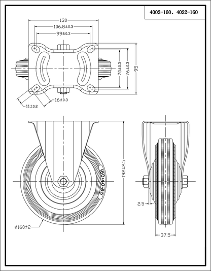 Jeu de roues fixes, galvanisé, montage sur plaque 160 MM | 4002-160