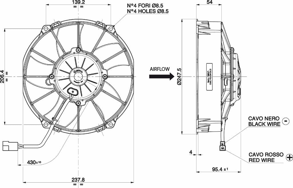 Ventilateur hélicoïde SPAL 12V, 225 MM, aspirant | VA02-AP70/LL-52A