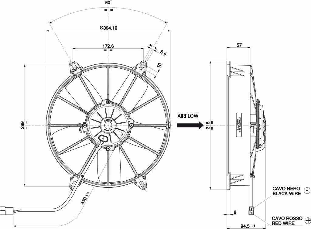 Ventilateur hélicoïde SPAL 12V, 280 MM, aspirant | VA03-AP70/LL-37A