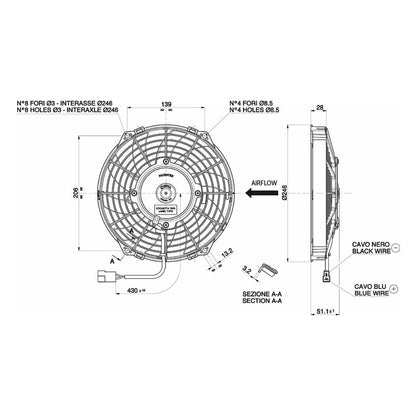 Ventilateur hélicoïde SPAL 12V, 225 MM, soufflant | VA07-AP12/C-58S
