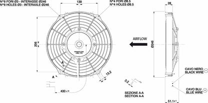 Ventilateur hélicoïde SPAL 12V, 225 MM, soufflant | VA07-AP7/C-31S
