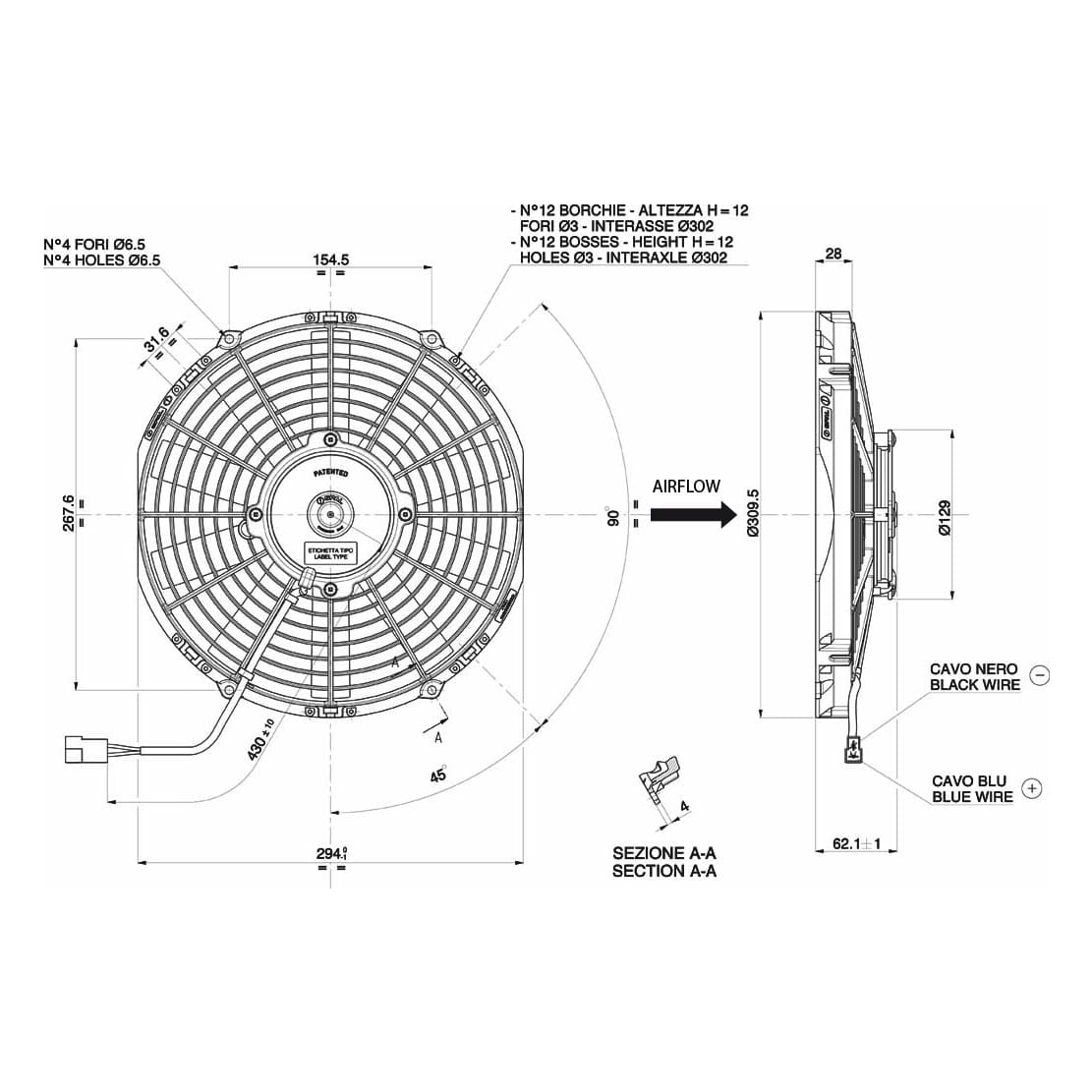 Spal Ventilateur 12V, 280 MM, aspirant | VA09-AP50/C-27A
