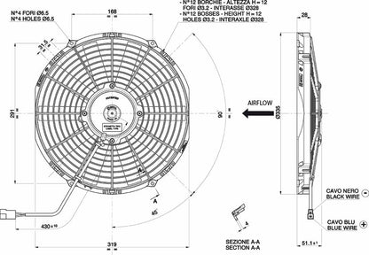Ventilateur Spal 12V, 305 MM, soufflant | VA10-AP9/C-25S