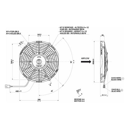 Ventilateur Spal 12V, 255 MM, aspirant | VA11-AP7/C-57A
