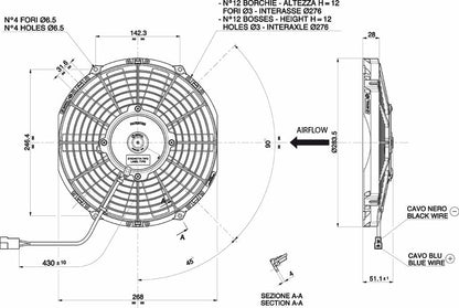 Ventilateur hélicoïde SPAL 24V, 255 MM, soufflant | VA11-BP7/C-29S