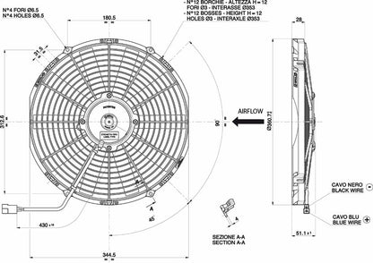 Ventilateur hélicoïde SPAL 12V, 330 MM, soufflant | VA13-AP9/C-35S