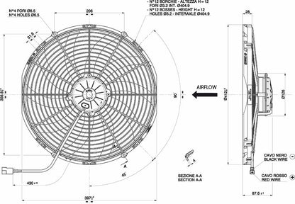 Ventilateur hélicoïde SPAL 12V, 385 MM, soufflant | VA18-AP71/LL-42S
