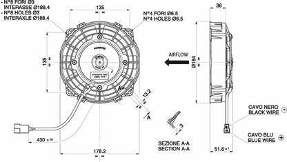 Ventilateur hélicoïde SPAL 24V, 167 MM, soufflant | VA22-BP11/C-50S