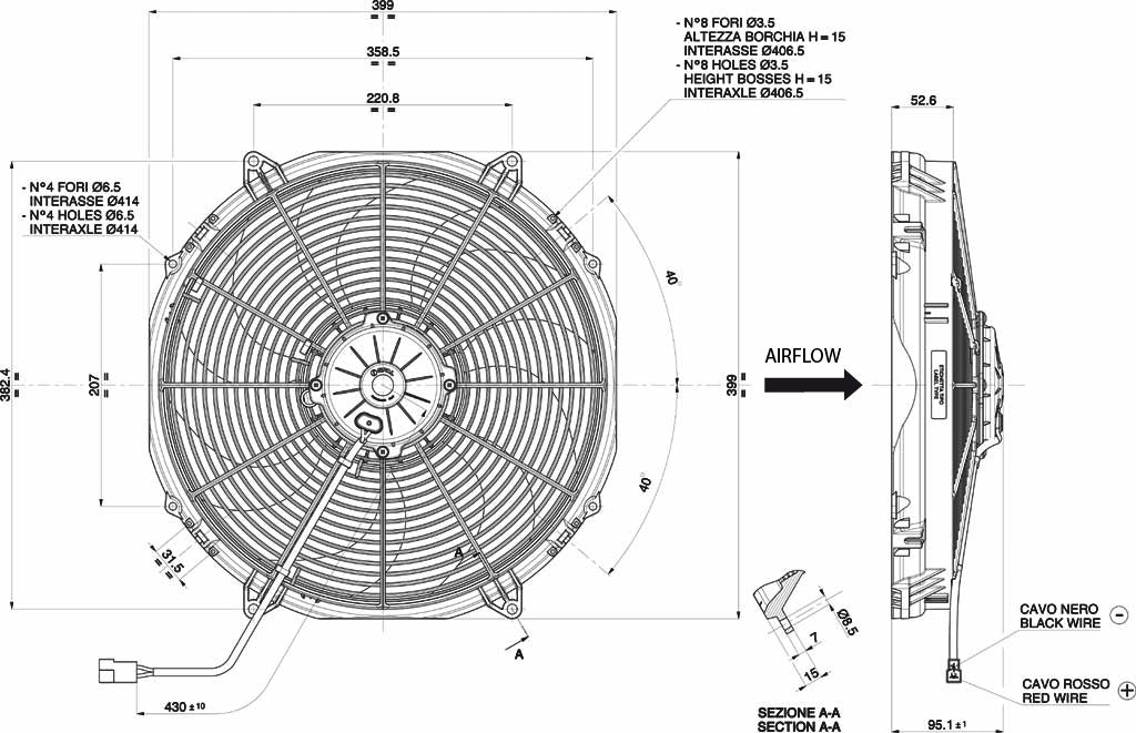Ventilateur hélicoïde SPAL 12V, 385 MM, aspirant | VA33-AP71/LL-65A