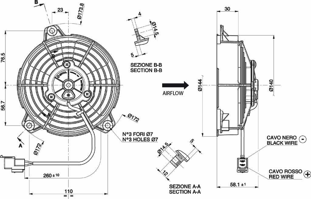 Ventilateur hélicoïde SPAL 12V, 130 MM, aspirant | VA37-B101-46A