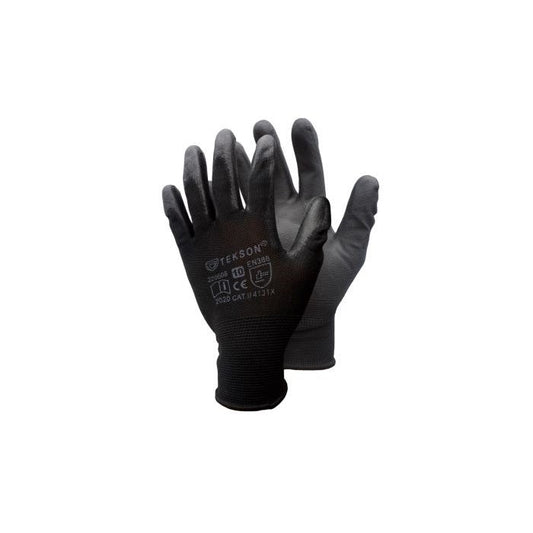 Gants de travail, universels, avec polyuréthane, 12 paires | TEKSON Black