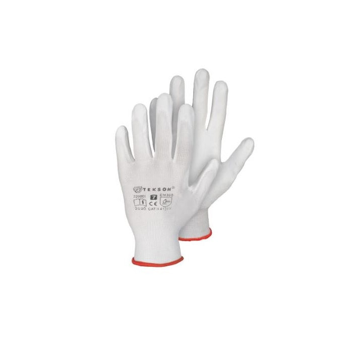 Gants de travail, pour travaux de montage, en polyuréthane, 12 paires | TEKSON White
