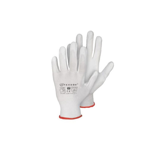 Gants de travail, pour travaux de montage, en polyuréthane, 12 paires | TEKSON White